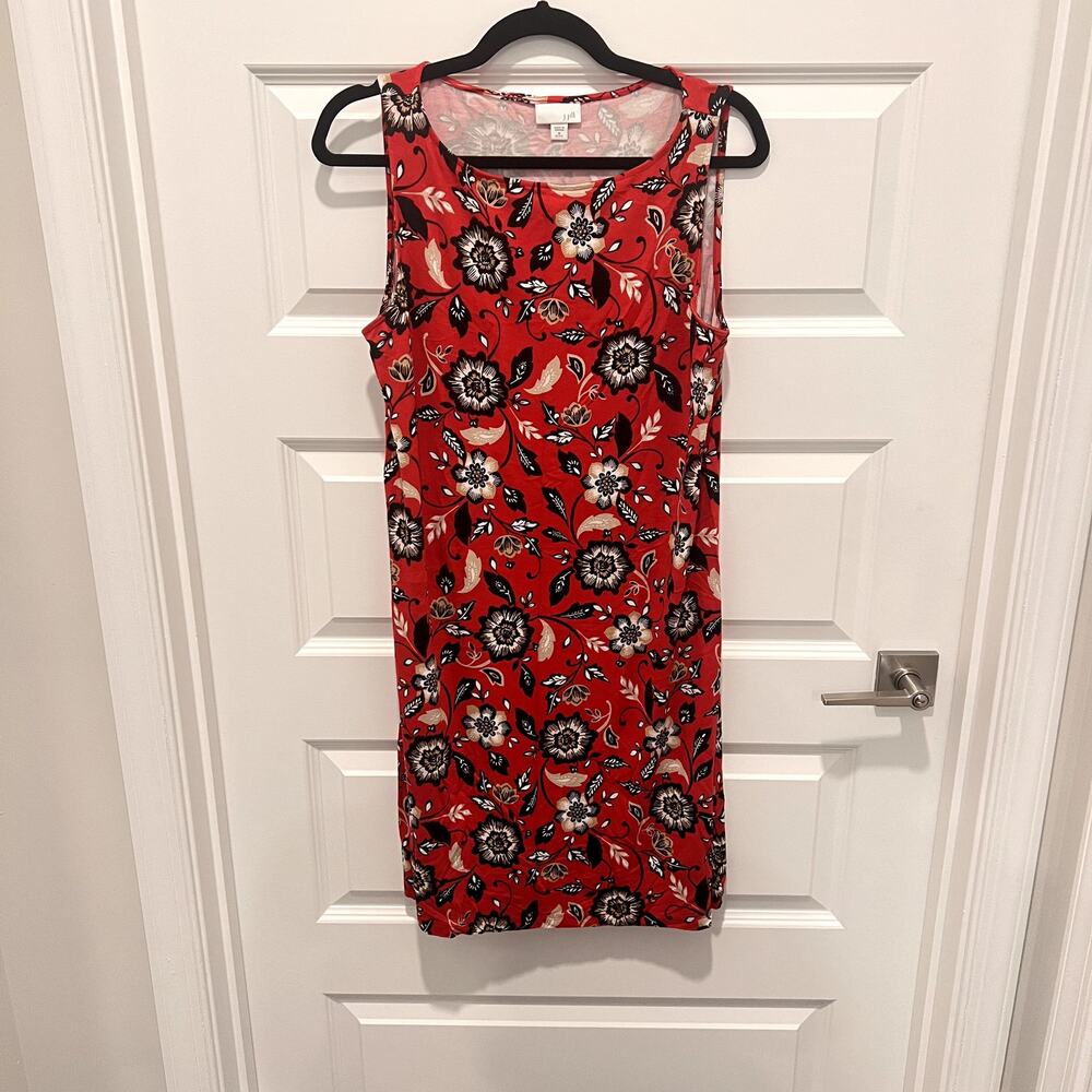 J. Jill Red Floral Sleeveless Knit Sheath Dress. Resort Wear SZ M Petite